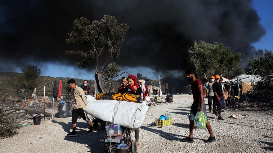 Refugiados en el campo de Moria, en Grecia