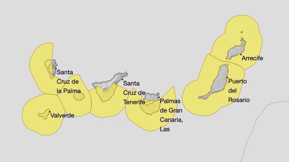 Mapa de la Aemet de los avisos por viento y fenómenos costeros.