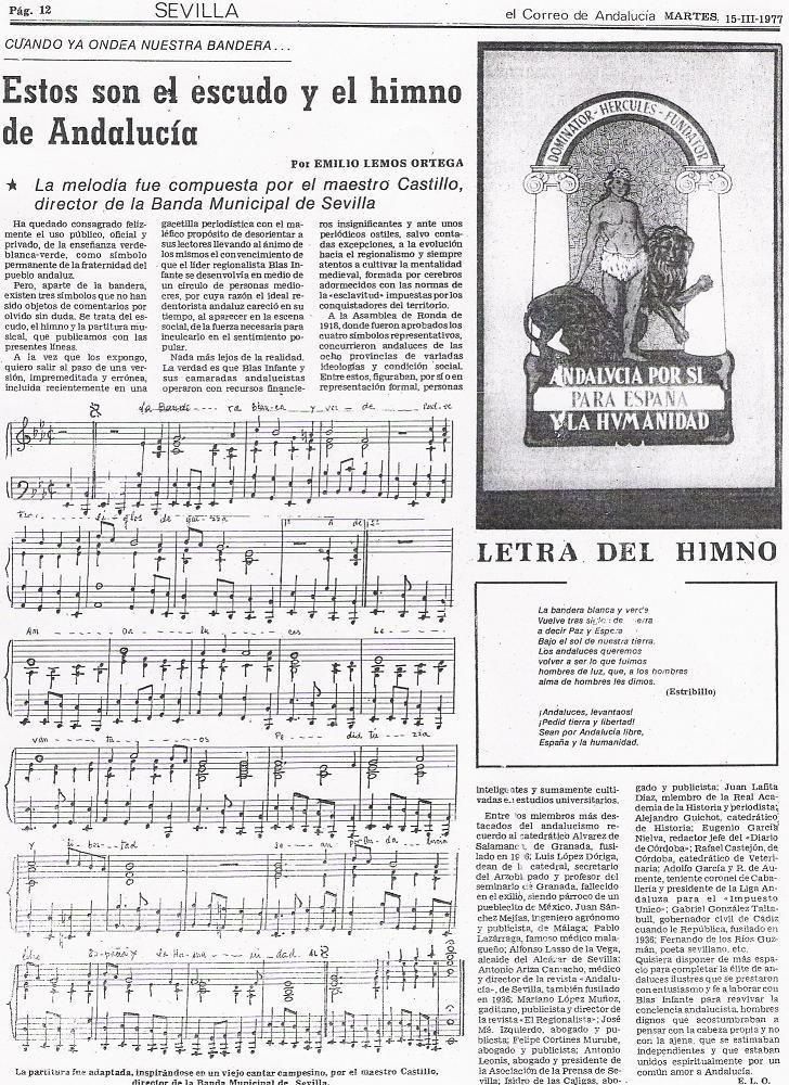 La partitura que publicó El Correo de Andalucía en 1977.