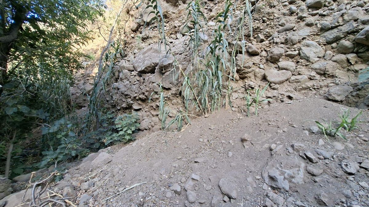 Uno de los derrumbes que bloquean actualmente el curso habitual del caudal de agua.