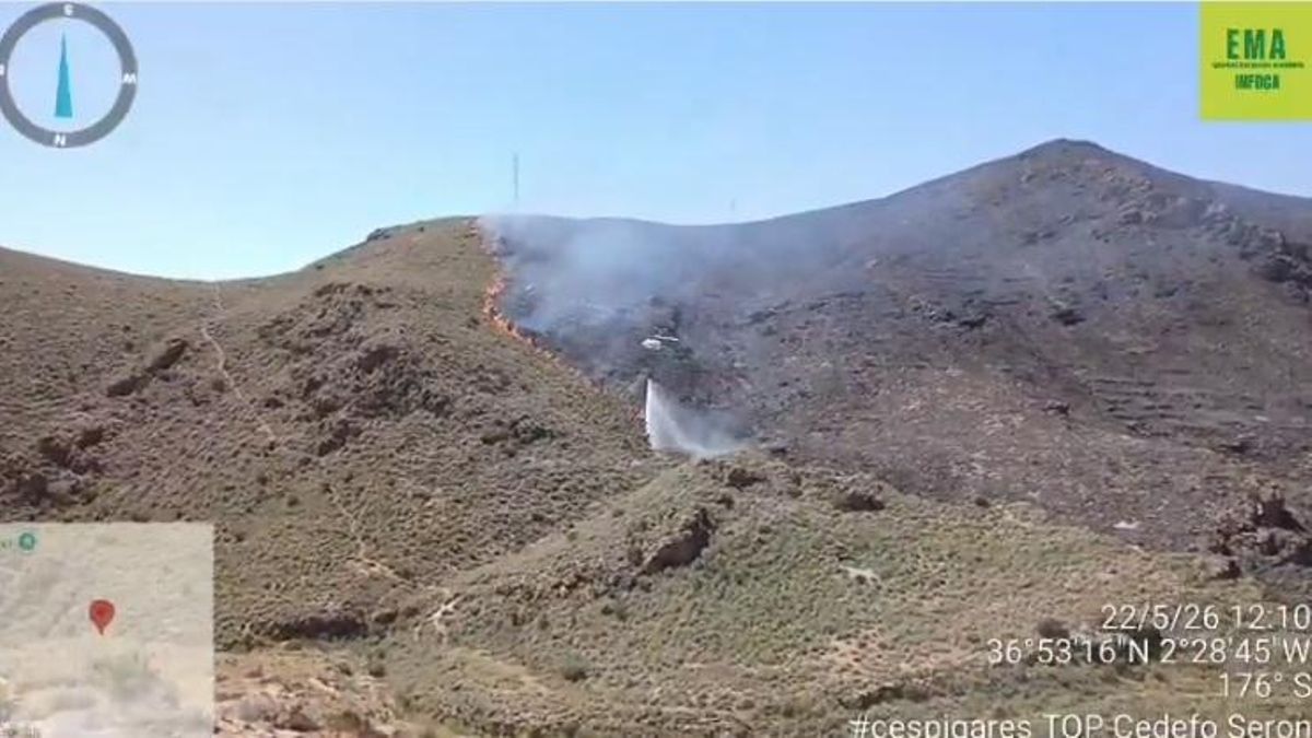 Siete medios aéreos tratan de contener el incendio de Almería, que avanza por el calor y el viento