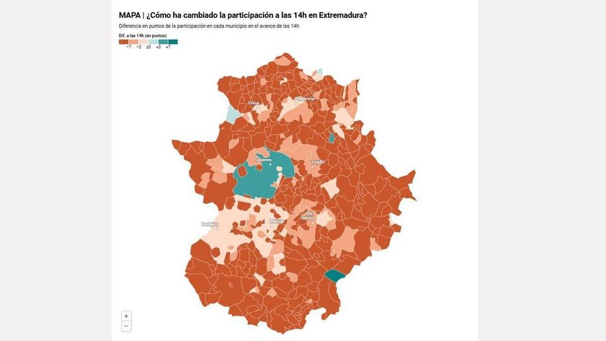 MAPA | Consulta los datos de participación en Extremadura a las 14.00 horas, municipio a municipio