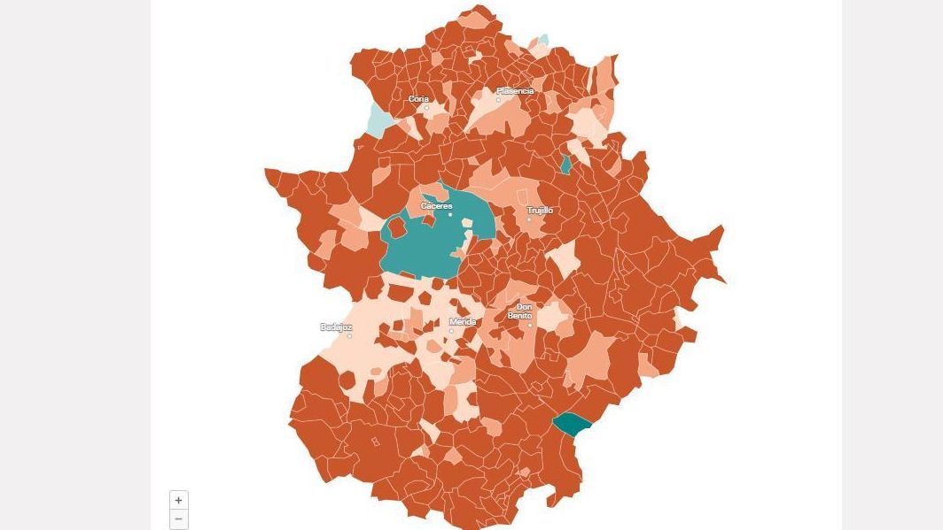 Mapa de la participación a las 14.00 por municipios