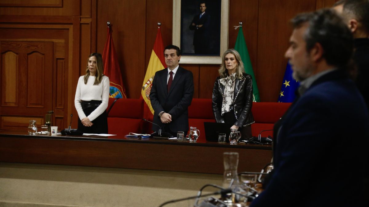Minuto de silencio por las víctimas del accidente de Adamuz en el Pleno de febrero del Ayuntamiento de Córdoba.
