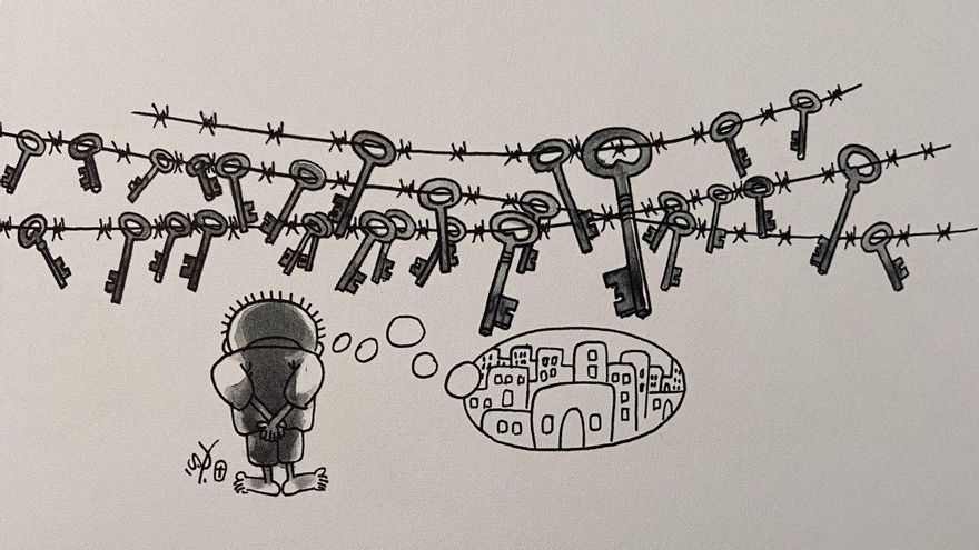 Dibujo de Al-Ali, publicado en Líbano el 1 de noviembre de 1974 y recogido en el libro 'Palestina. Arte y resistencia en Nayi Al-Ali'