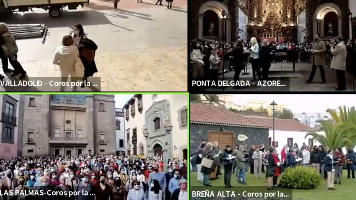 El coro de Las Palmas de Gran Canaria y de La Palma durante esta iniciativa.