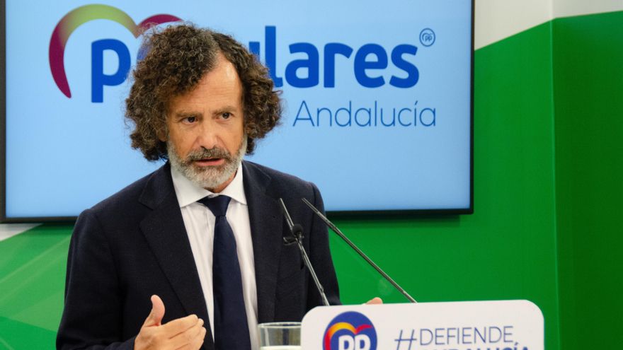 El portavoz adjunto del PP en el Parlamento de Andalucía, Pablo Venzal, este martes en rueda de prensa.