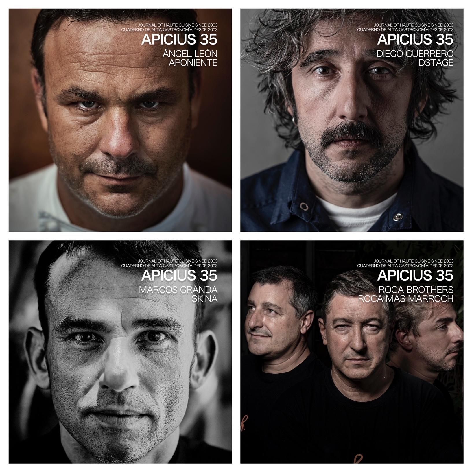 Los Hermanos Roca y su nueva aventura Mas Marroc, Angel León (Aponiente), Diego Guerrero (Dstage) y Marcos Granda (Skina) para el número 35 de 'APICIUS'.