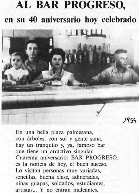 Columna sobre el bar Progreso en la revista 'París-Baleares', editada desde París por la asociación 'Les Cadets de Majorque' entre los años 1954 y 1998