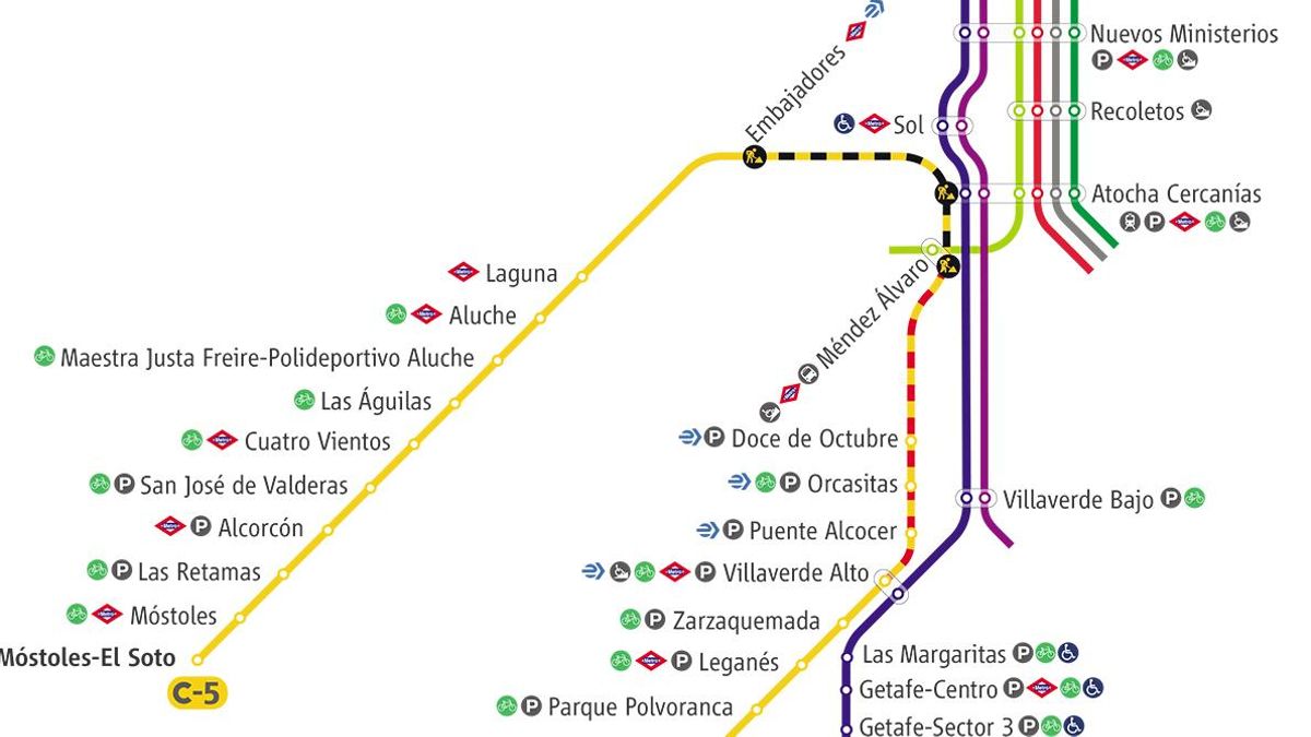 Cuatro semanas de cortes en la C-5 de Cercanías entre Villaverde Alto y Embajadores por obras en Atocha