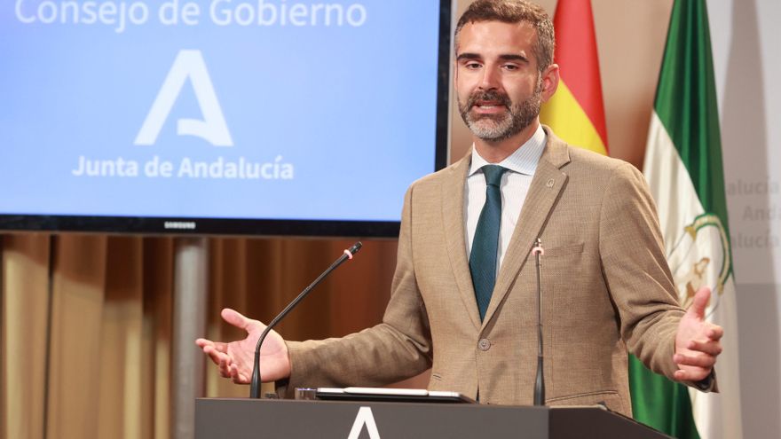 El consejero de Sostenibilidad y portavoz del Gobierno andaluz, Ramón Fernández-Pacheco, este martes en la rueda de prensa del Consejo de Gobierno.