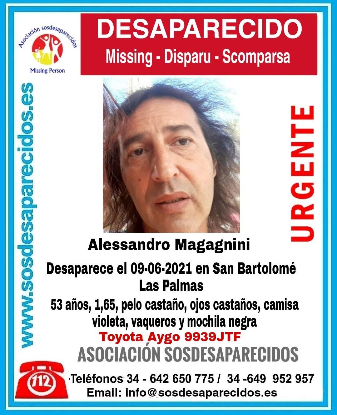 Se busca a Alessandro Magagnini, desaparecido en Lanzarote desde el 9 de junio