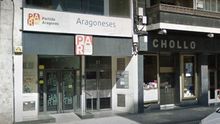 Fachada de la sede del PAR en el Coso de Zaragoza, ahora a la venta.