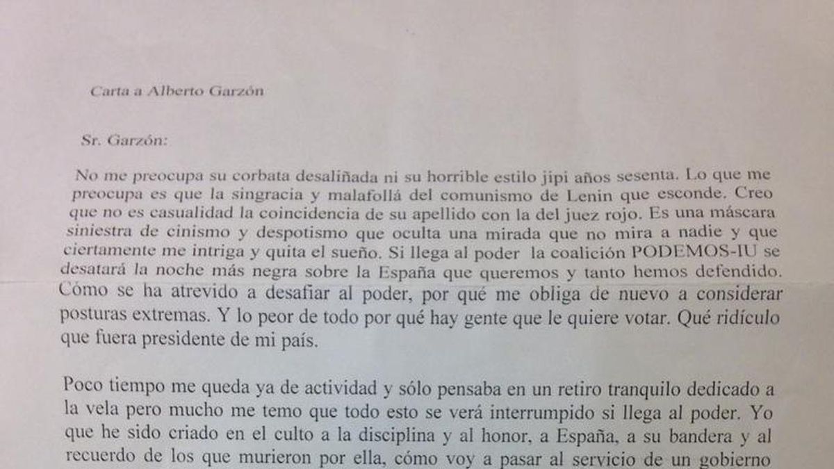 Alberto Garzón denuncia haber recibido una carta amenazante firmada por un condenado por el 23F
