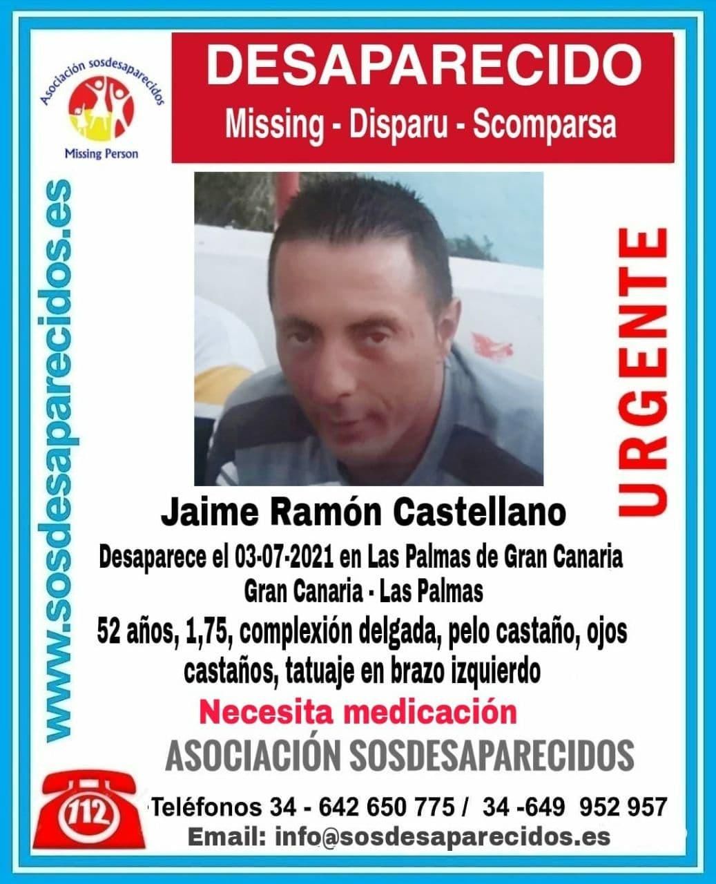 SOS Desaparecidos alerta sobre la búsqueda de Jaime Ramón Castellano
