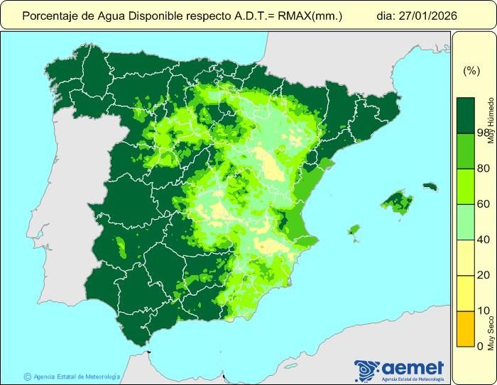 Mapa de humedad del suelo, con la provincia de Córdoba en máximos | Aemet
