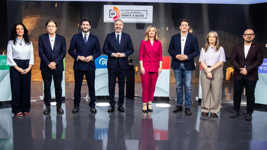 Los ocho principales aspirantes en las elecciones de Aragón, este lunes antes del debate a ocho en Aragón TV.