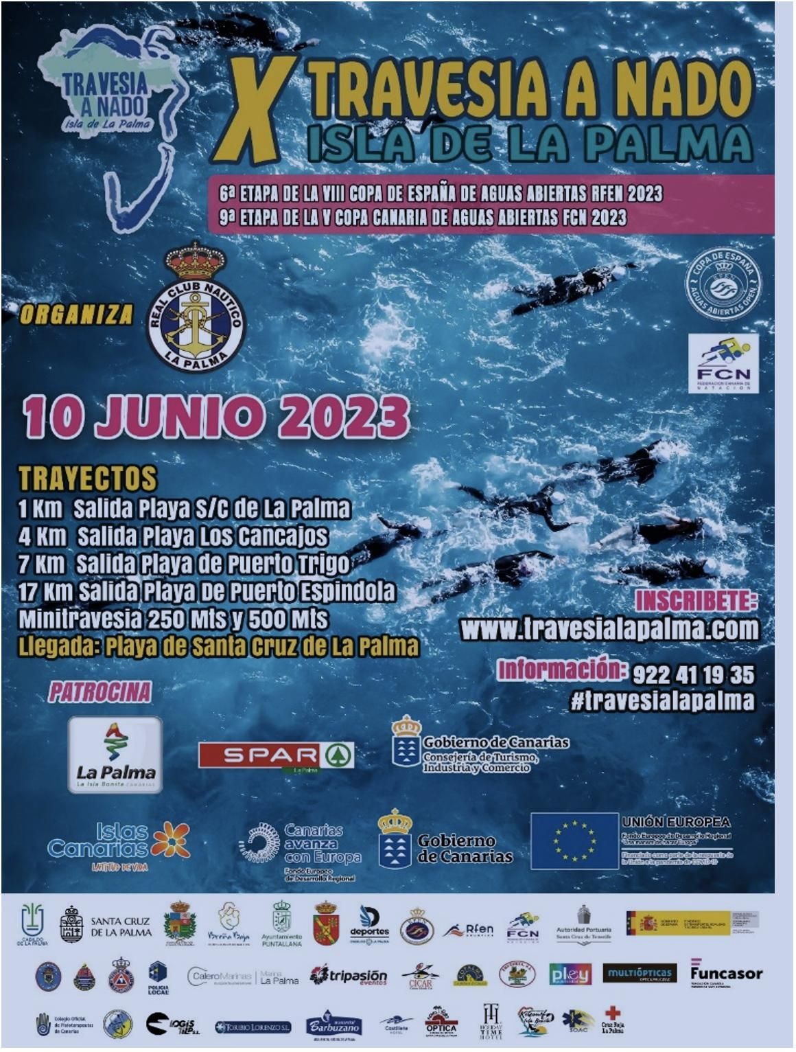 Carte de la X Travesía a Nado Isla de La Palma.