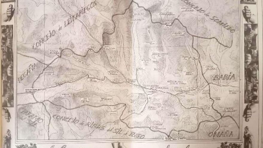 Mapa de Laciana en el S. XIII delimitando con Ribas del Sil
