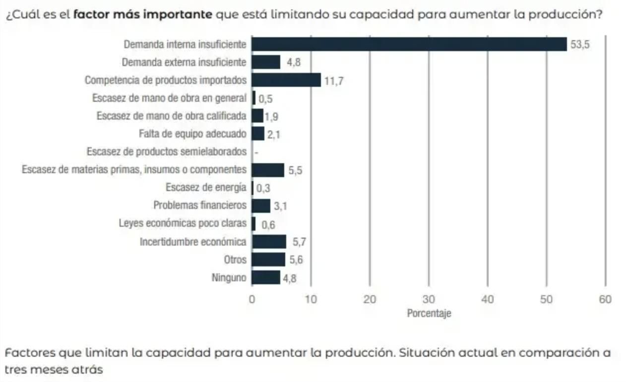 Según el INDEC, una amplia mayoría de empresarios admite que la producción está limitada principalmente por la contracción del mercado interno.