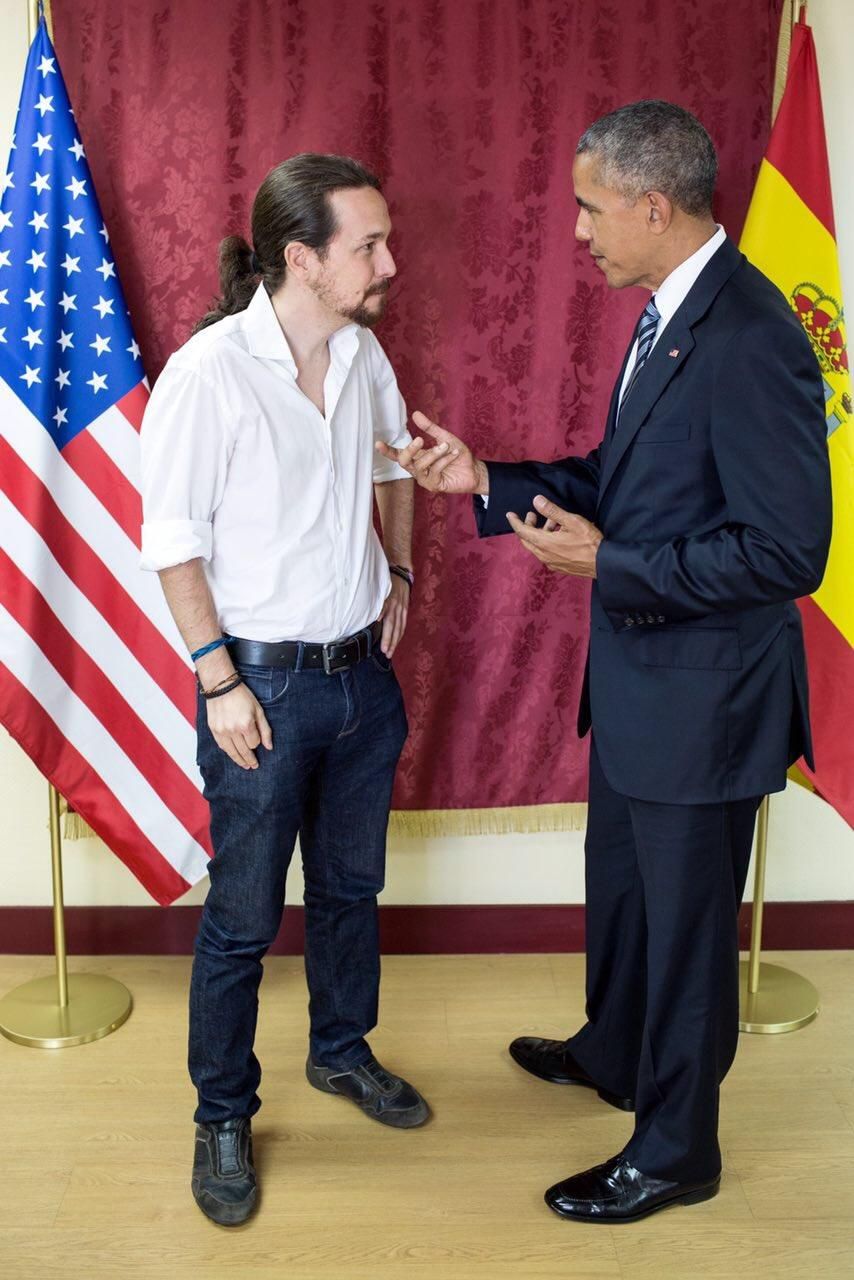 Pablo Iglesias y Barack Obama, el 10 de junio en Madrid.