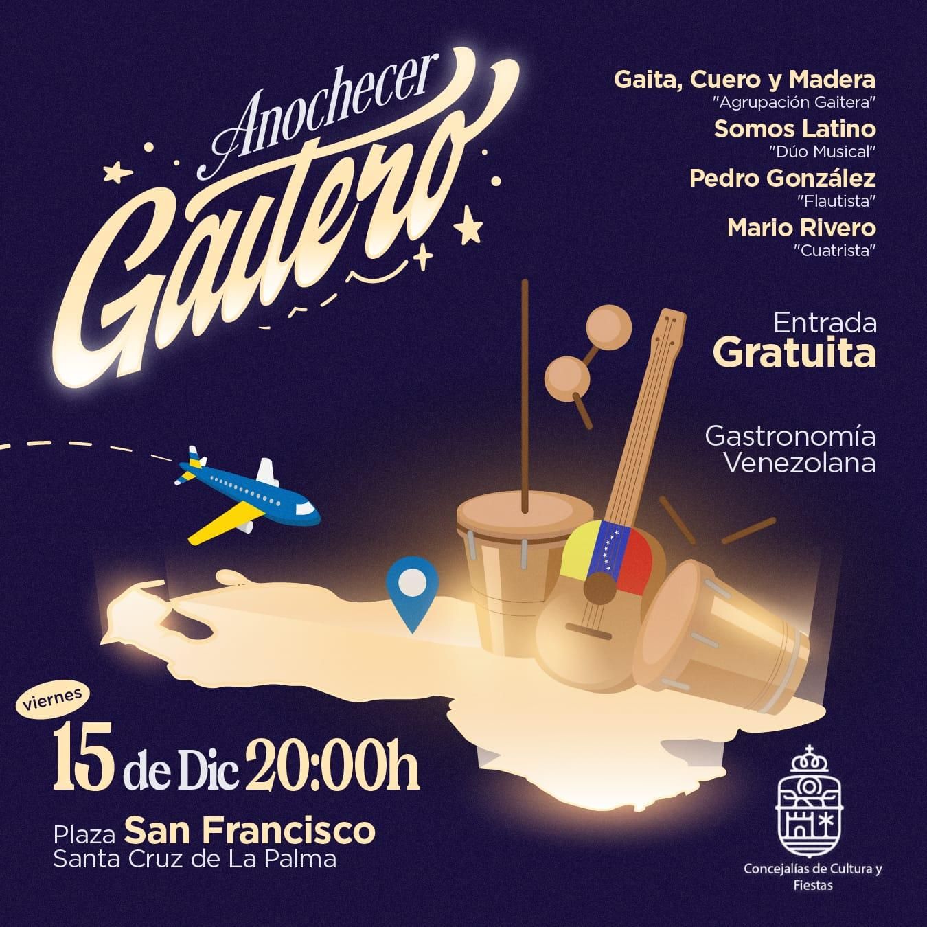 Cartel del ‘I Anochecer gaitero’ en Santa Cruz de La Palma.