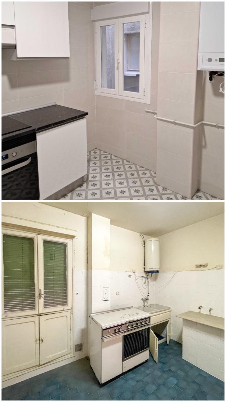 Cocina del piso de Vallecas, antes y después de la reforma