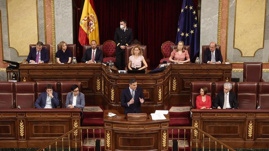 El presidente del Gobierno, Pedro Sánchez, interviene durante la primera jornada del debate sobre el Estado de la Nación