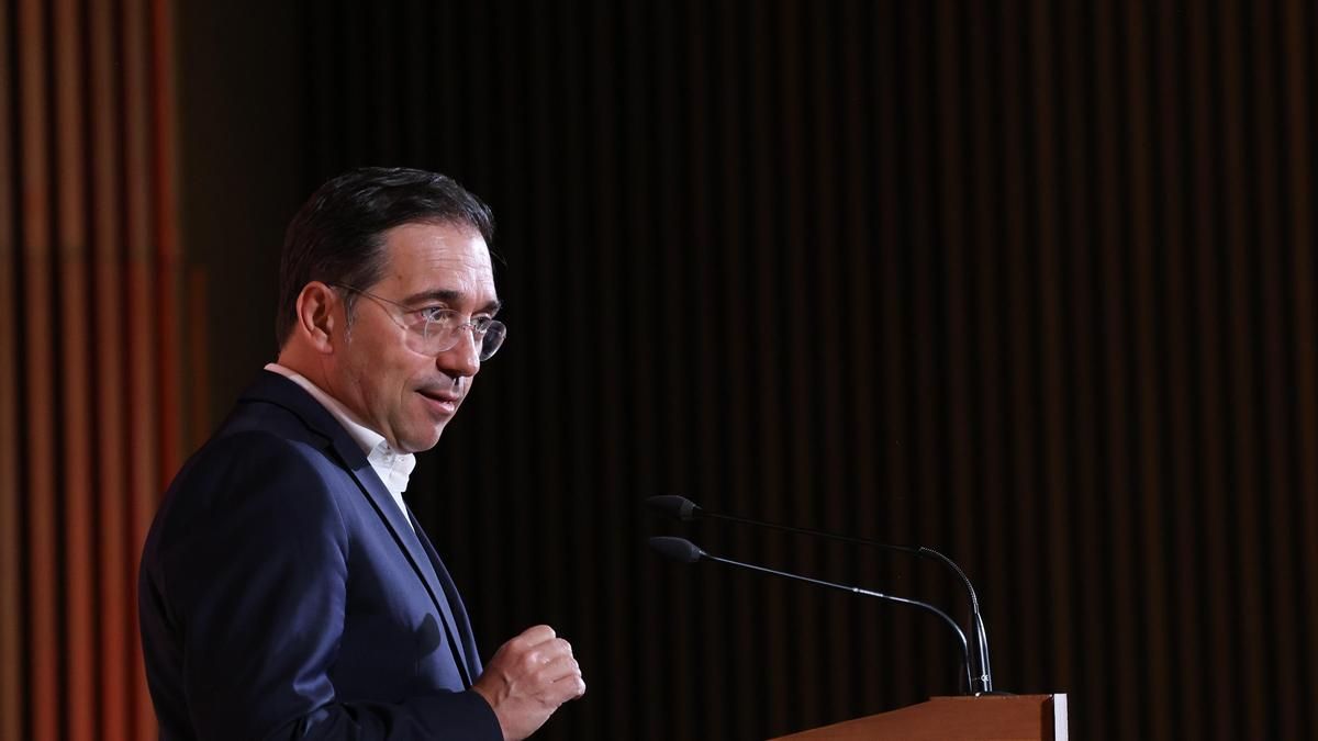 El ministro de Asuntos Exteriores, Unión Europea y Cooperación, José Manuel Albares, durante la clausura de la presentación de la nueva Estrategia de Diplomacia Pública de España 2026-2028, a 16 de julio de 2026, en Madrid (España).