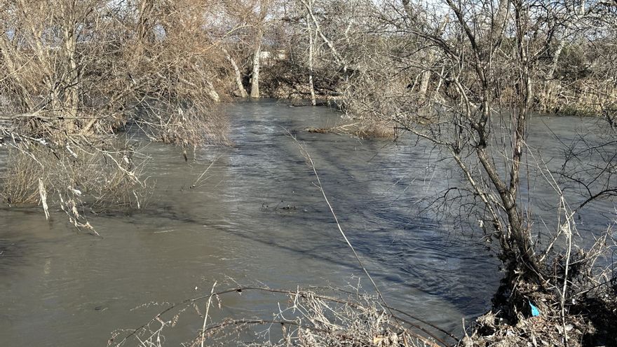 Vista este jueves de la crecida del río Jarama, donde se ha activado la alerta hidrológica ante el aumento del caudal y el riesgo de desbordamiento. E
