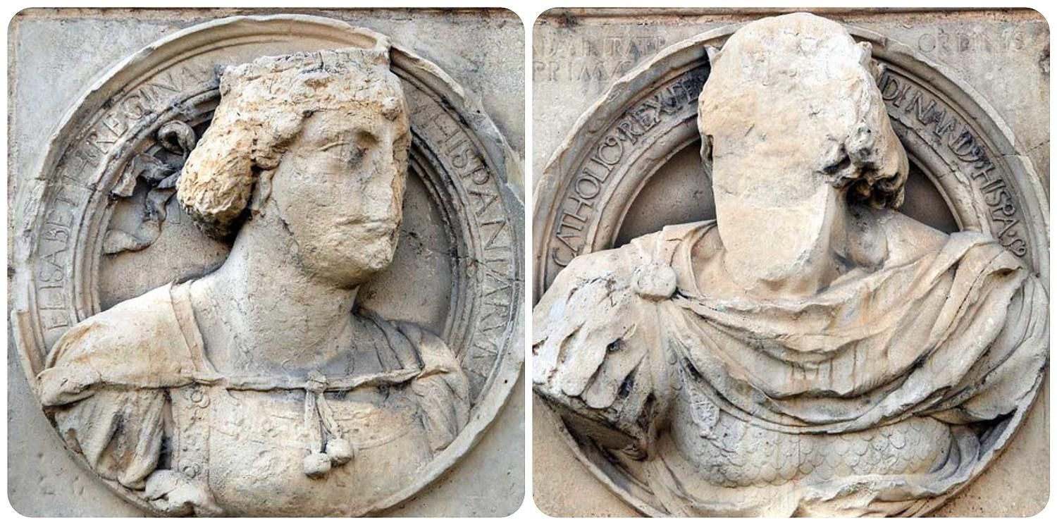 Los medallones en San Marcos de Isabel La Católica (la única reina que aparece en los medallones de la fachada renacentista, además de la tercera mujer junto a Judith y Lucrecia) y de Fernando el Católico, cuya faz se ha perdido.