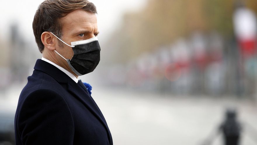 El presidente francés, Emmanuel Macron, durante el acto del Día del Armisticio que marca el final de la Primera Guerra Mundial, en París, el pasado 11 de noviembre de 2020