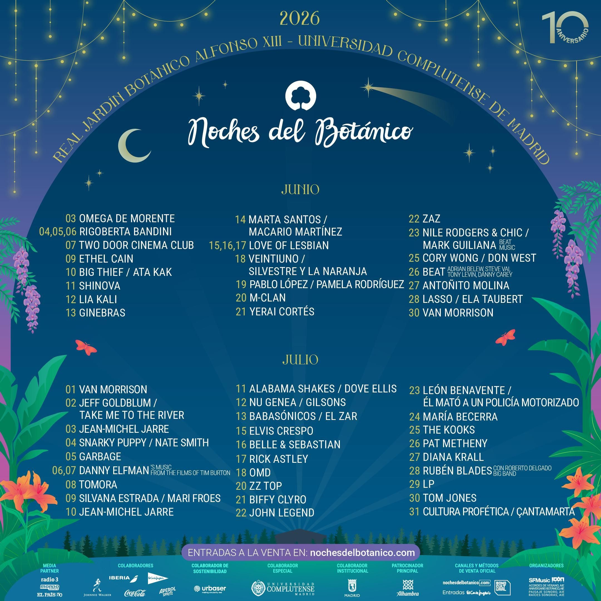 Cartel completo del festival Noche del Botánico 2026