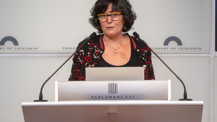 Archivo - La portavoz de la CUP en el Parlament, Pilar Castillejo, ofrece una rueda de prensa tras el primer Debate de Política General (DPG) en el Parlament. Foto de archivo