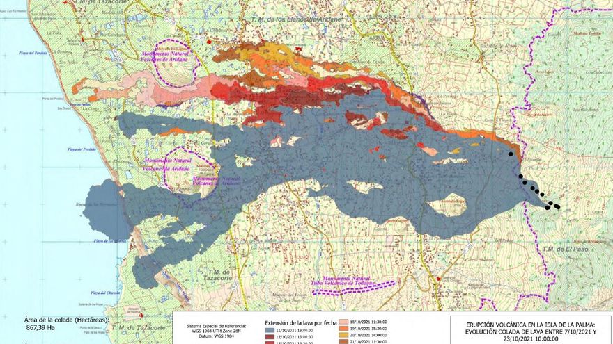 Evolución de las coladas de lava en La Palma.