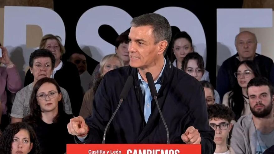 El presidente del Gobierno y líder del PSOE, Pedro Sánchez, en un mitin en Burgos por el arranque de campaña en Castilla y León.