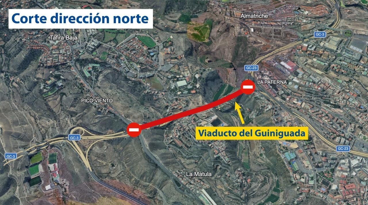 Corte a la altura de Lomo Blanco en la Circunvalación de Las Palmas de Gran Canaria (GC-3).