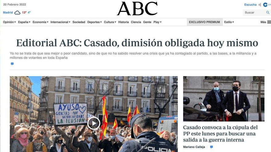 'ABC' pide la dimisión de Casado "hoy mismo"