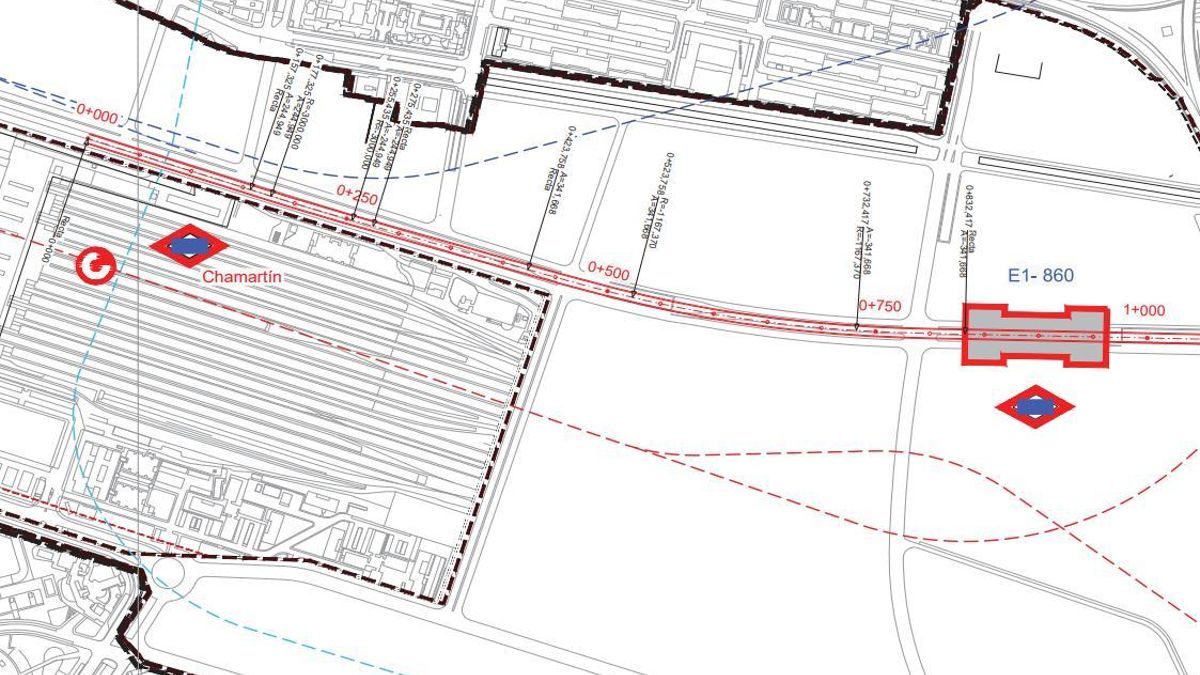 Situación de la estación de Centro de Negocios (a la derecha) después de la salida de Chamartín