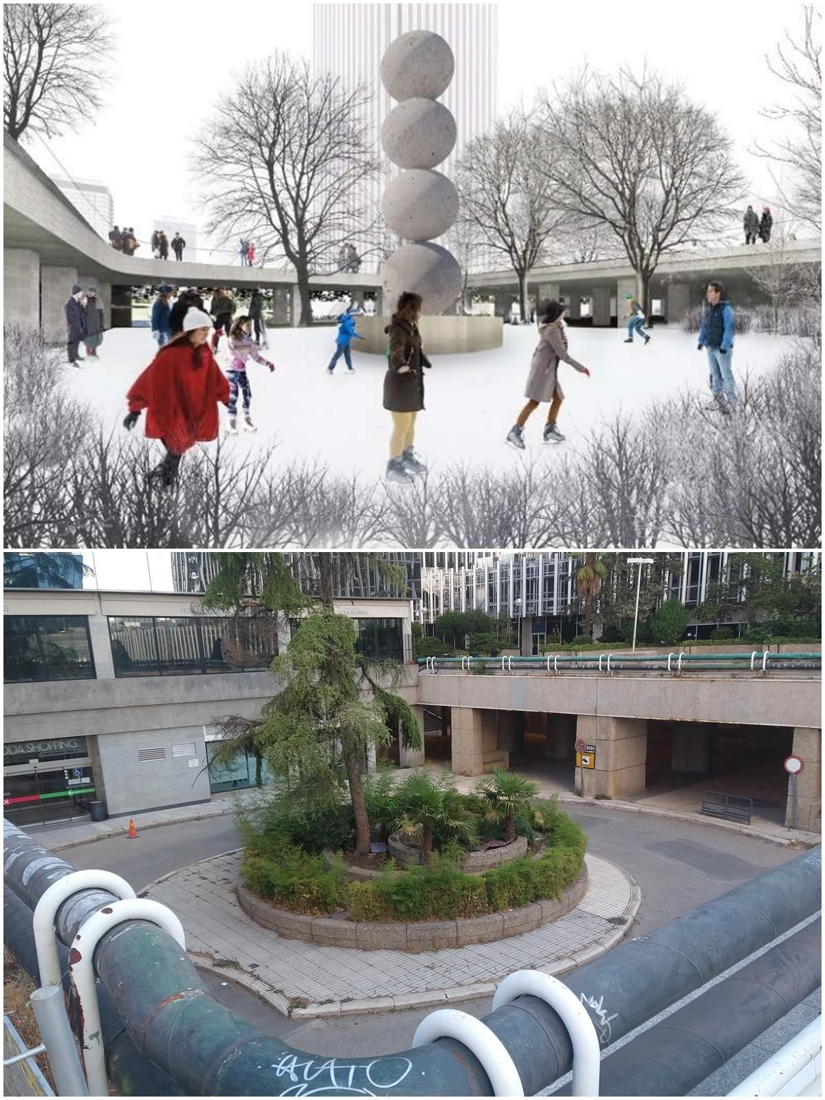 Comparación de la zona actual donde se quiere construir la pista de hielo