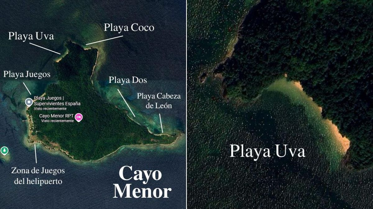 Mapa de Playas de 'Supervivientes' y aérea de Playa Uva