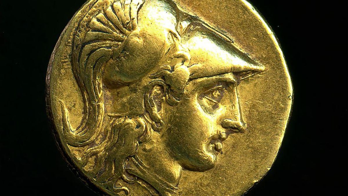 Moneda con el perfil de Alejandro Magno.