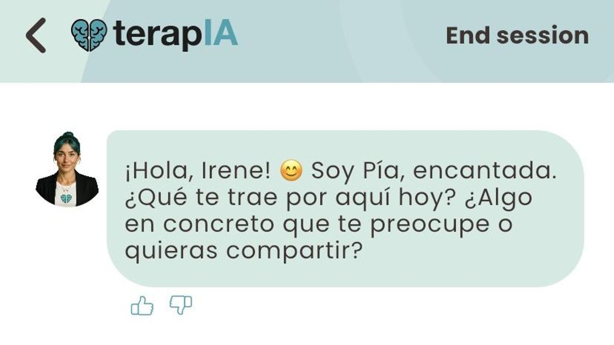 Chat con Pía, avatar de IA que ofrece terapia psicológica en la aplicación TerapIA
