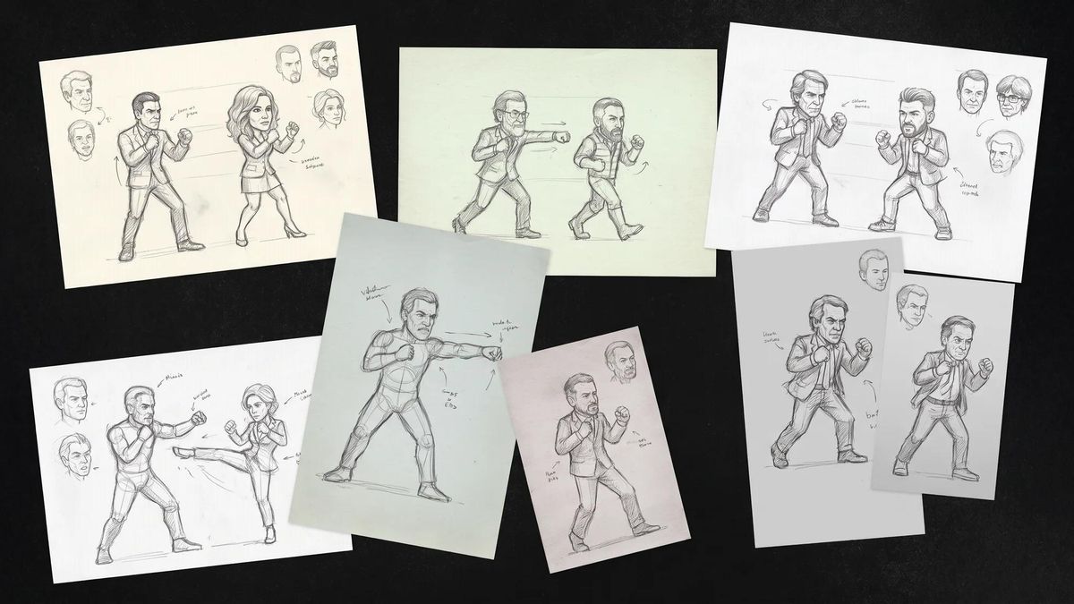 Los bocetos de algunos de los personajes de 'Moncloa's Fighter'.