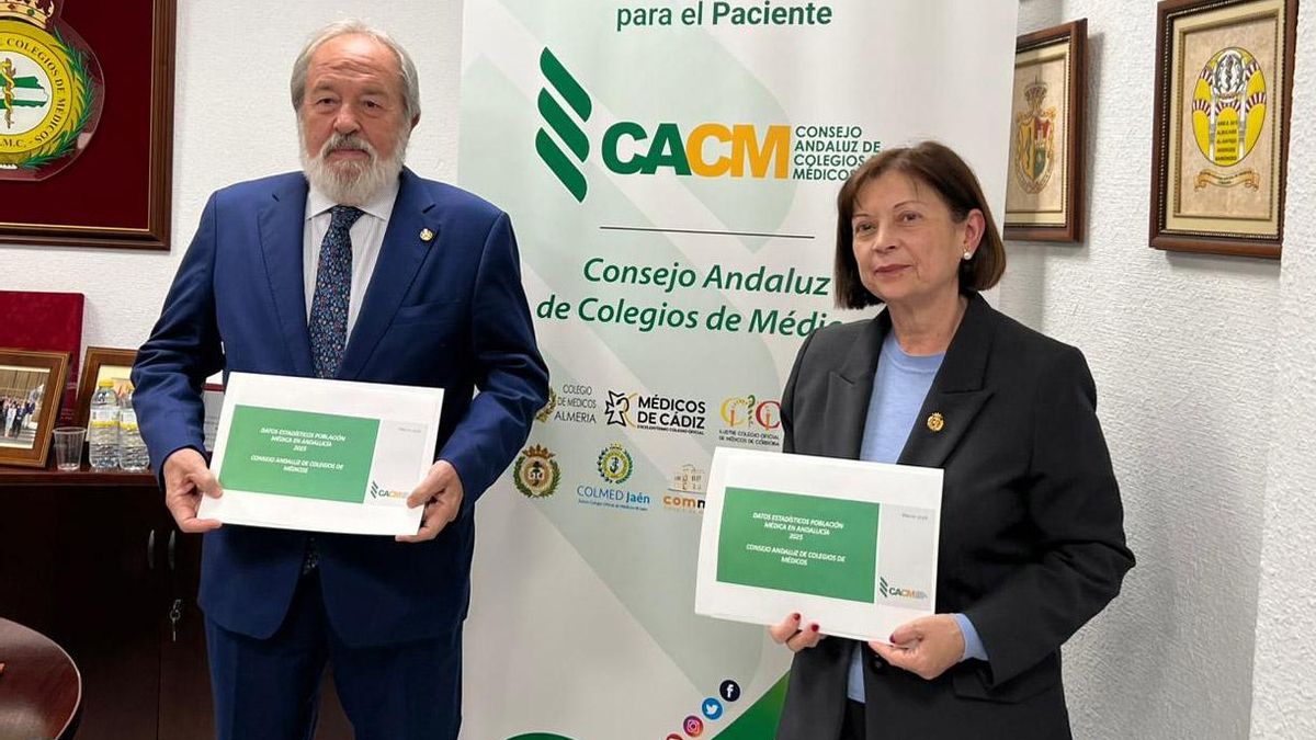 Alfonso Carmona y Mercedes Ramblado con el informe de demografía médica.