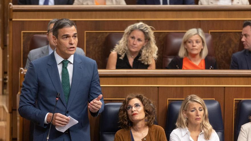 El presidente del Gobierno, Pedro Sánchez, interviene durante una sesión de control al Gobierno, en el Congreso de los Diputados, a 26 de junio de 2024, en Madrid (España).