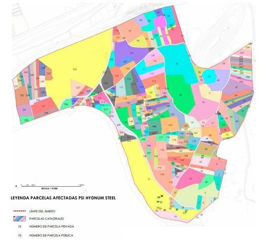 Estructura catastral de parcelas afectadas en el interior del ámbito del Proyecto de Singular Interés “Hydnum Steel-Planta de Acero Verde”