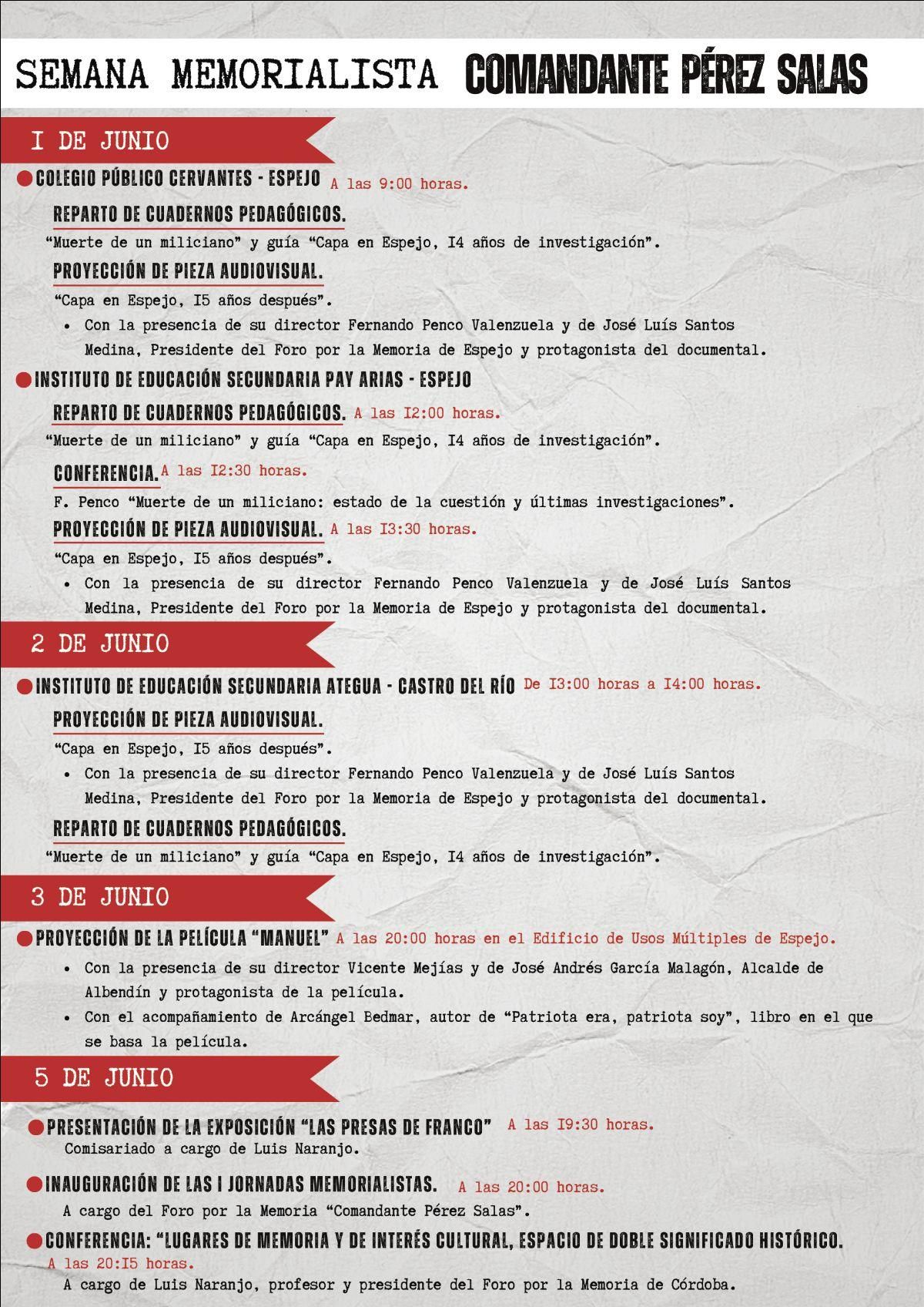 Programa de la I Semana Memorialista de Espejo.
