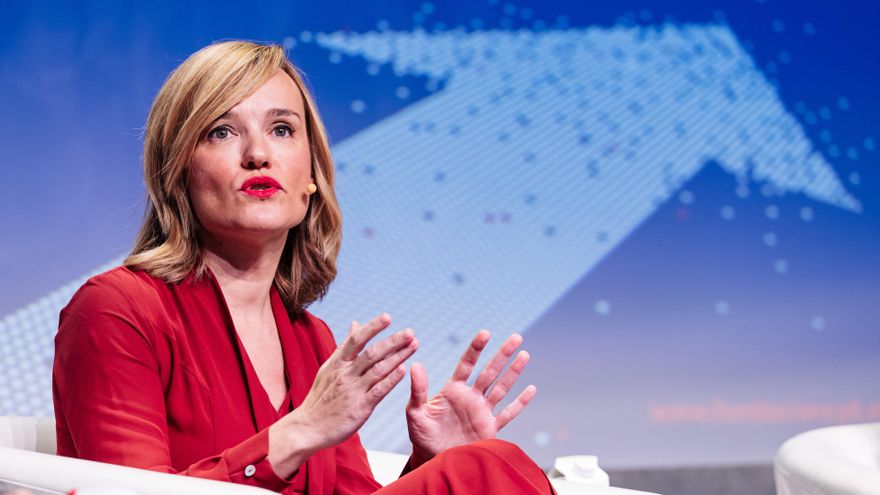 La ministra de Educación, Formación Profesional y Deportes, Pilar Alegría, durante el acto de presentación del Informe CYD 2023, en la Casa de América, a 10 de enero de 2024, en Madrid (España).