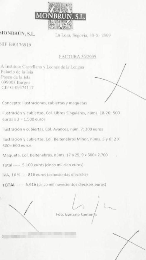 Factura de la SL de Gonzalo Santonja para cobrar por ilustraciones de libros. // elDiario.es